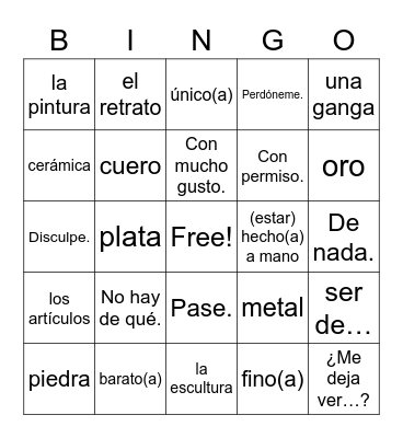 Avancemos 2 Unit 3.2 Vocabulary Bingo Card
