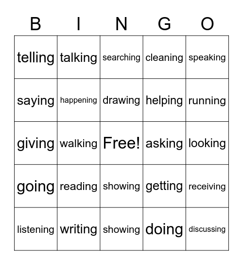 verb(ing) Bingo Card