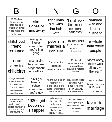 decades challenge bingo Card