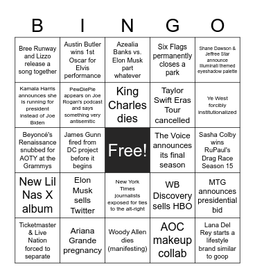 2023 Predictions Bingo Card