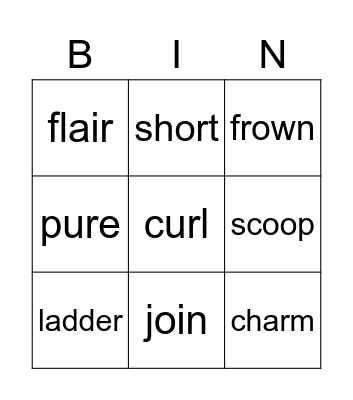 Spring 1 Bingo Card