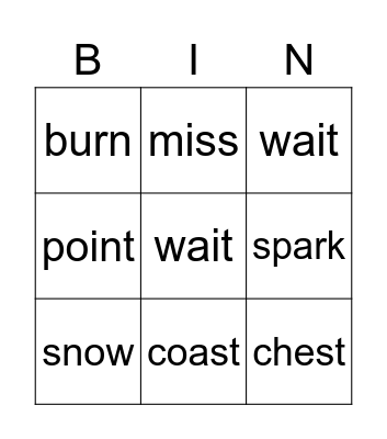 Spring 2 Bingo Card