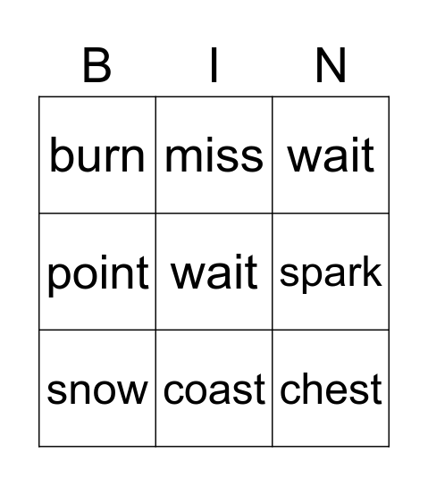 Spring 2 Bingo Card