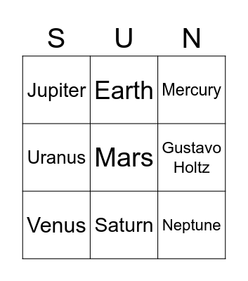 Planets Bingo Card