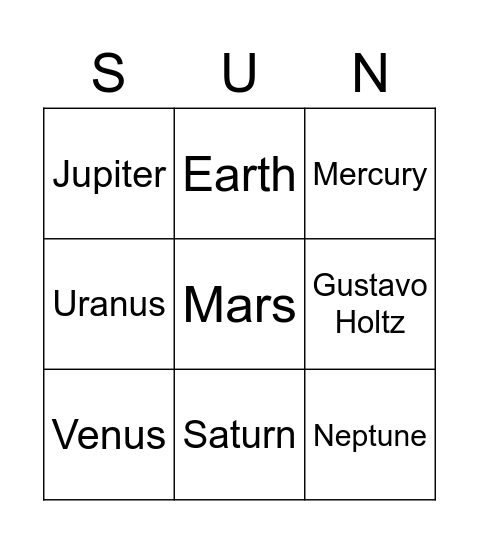 Planets Bingo Card