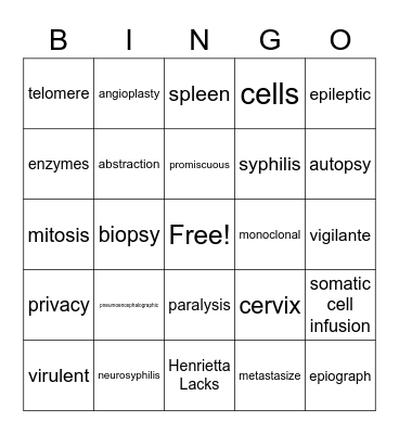 Henrietta Lacks Vocabulary Bingo Card