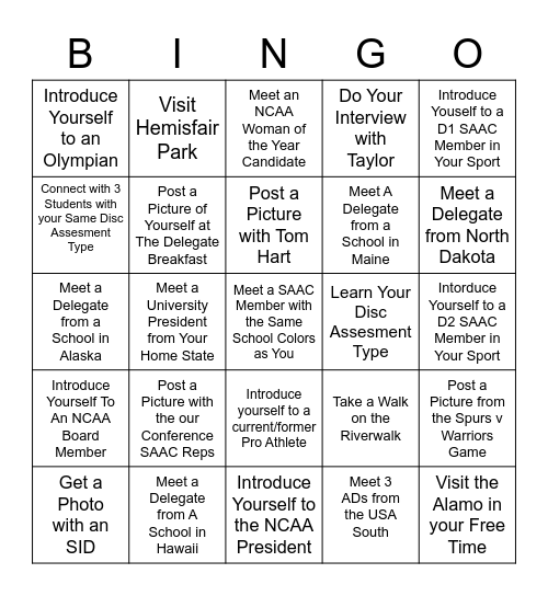 NCAA Convention 2023 Networking Bingo Card