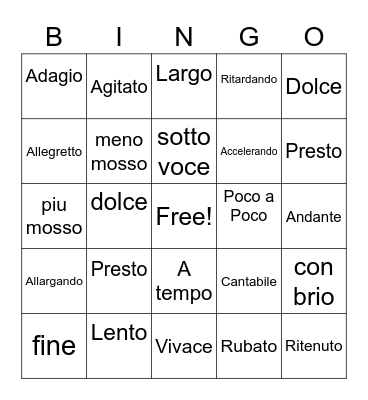 Musical Terms Bingo Card