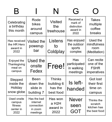 FSHR 2023 Kickoff Bingo Card