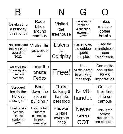 FSHR 2023 Kickoff Bingo Card