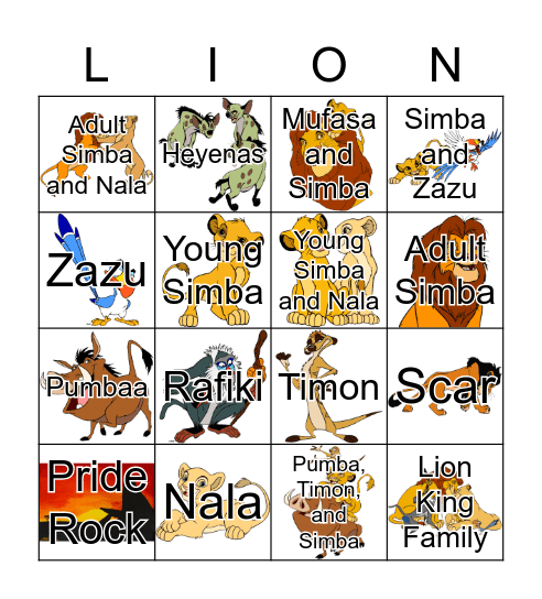 LION King Bingo Card