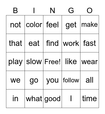 Core Words Bingo Card