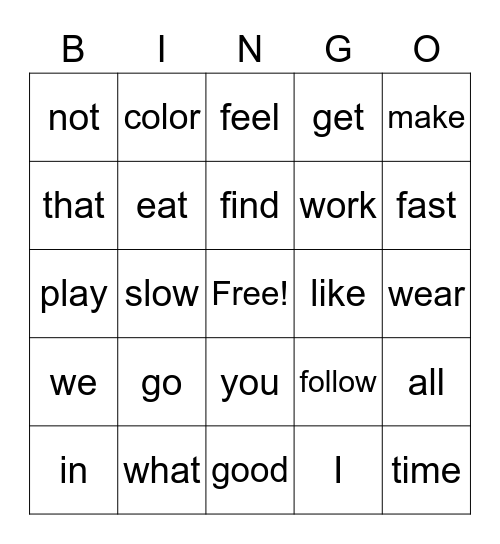 Core Words Bingo Card