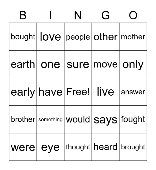 1st Q Sight Word Bingo Card