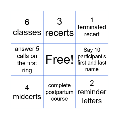 WIC  Bingo Card