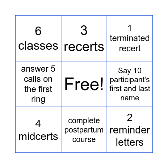 WIC  Bingo Card