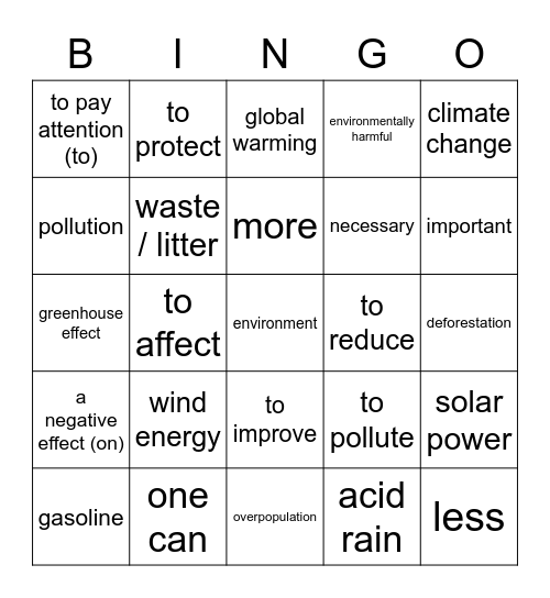 Umwelt Bingo Card