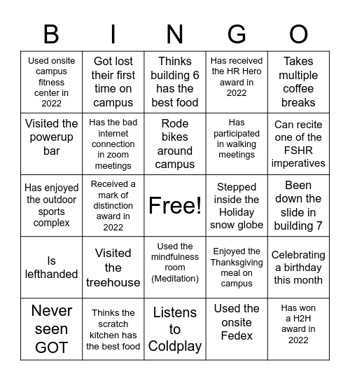 FSHR 2023 KICKOFF Bingo Card