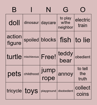 Childhood Bingo Card