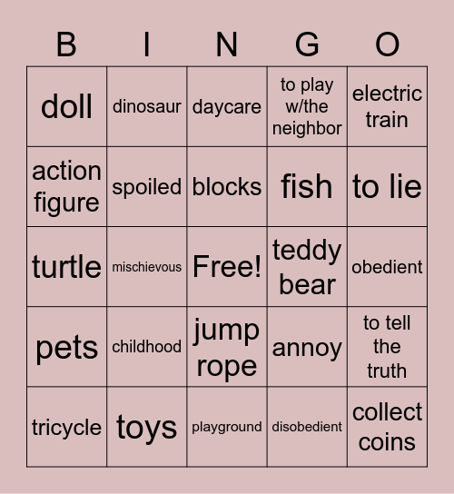 Childhood Bingo Card