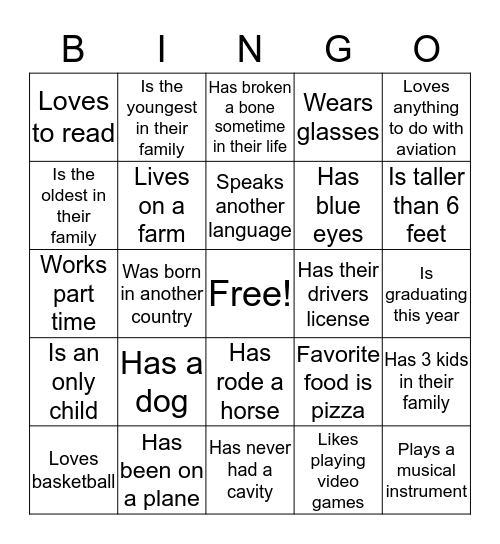 Get To Know You Bingo Card