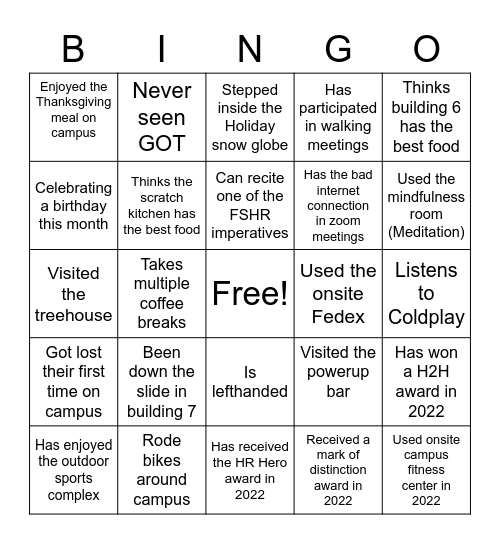 FSHR 2023 KICKOFF Bingo Card