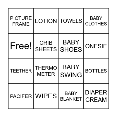 Baby Bingo Card