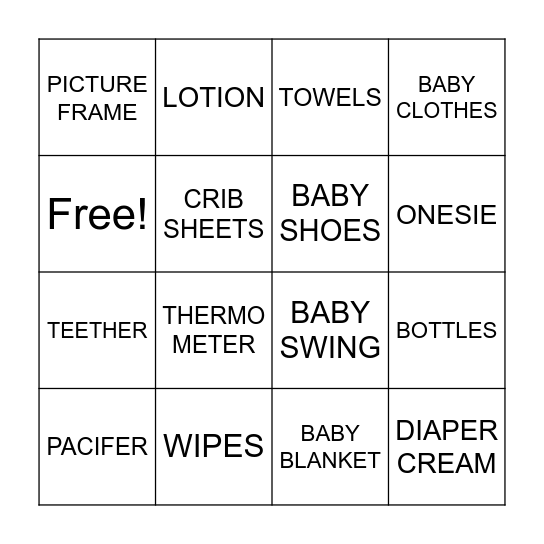 Baby Bingo Card