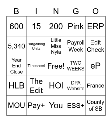 Payroll Bingo Card