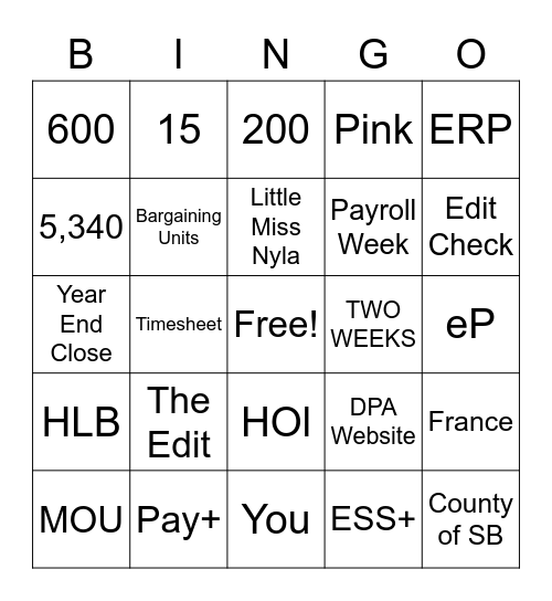 Payroll Bingo Card