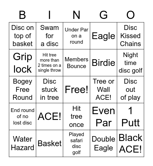 Disc Golf Bingo Card