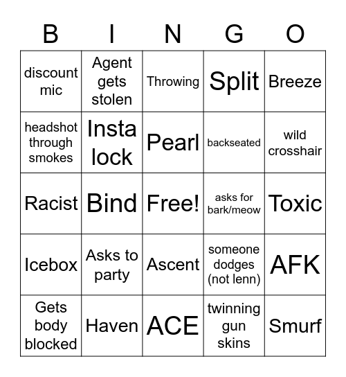 Valorant bingo Card