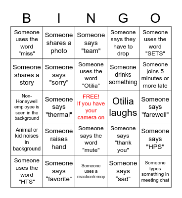 OTILIA FAREWELL BINGO Card
