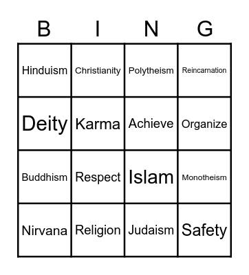 Religion Vocab Bingo Card