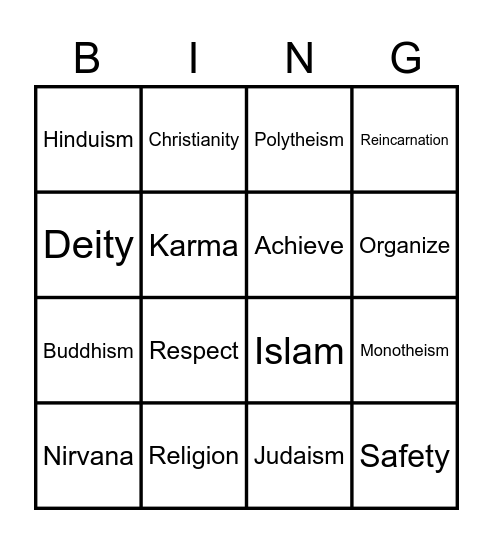 Religion Vocab Bingo Card