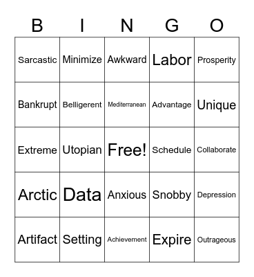 Vocab Bingo Card