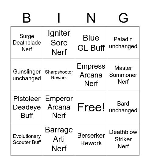 Nam's Bingo Card