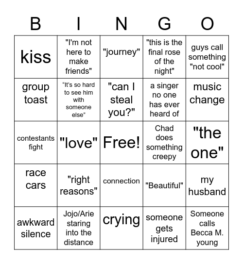 Bachelor Bingo Card