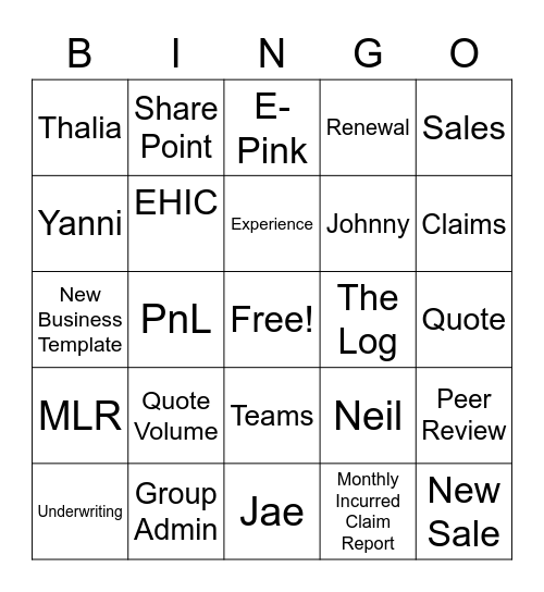 Underwriting Bingo Card