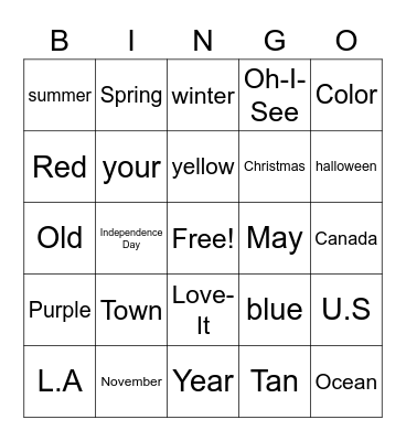 Unit 3 ASL Bingo Card