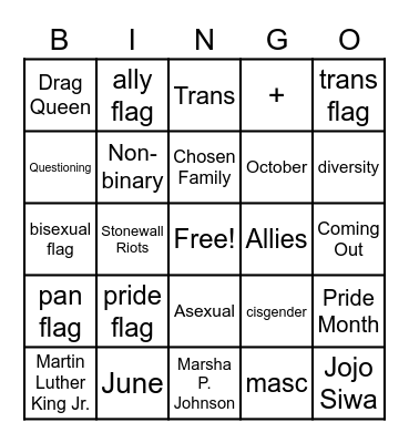 LGBTQ+ Bingo Card