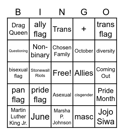 LGBTQ+ Bingo Card