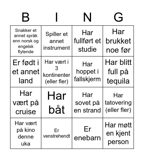 Menneske Bingo Card
