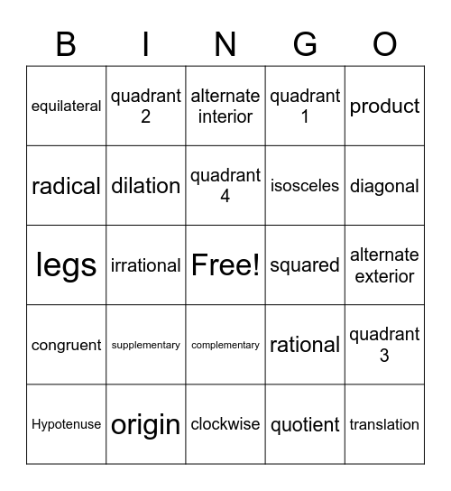 Bingo review unit 3 Bingo Card