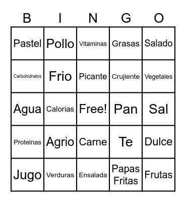 Spanish Food Bingo Card