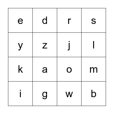 Lower Case Alphabet Bingo Card