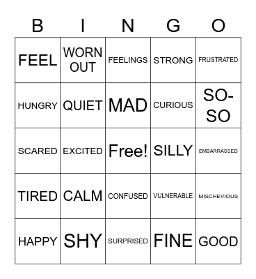 FEELINGS/EMOTIONS Bingo Card