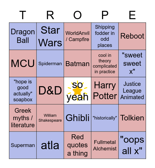 OSP Trope Talks Bingo Card