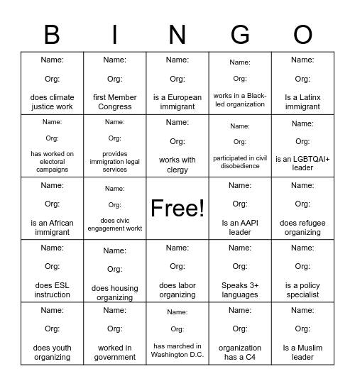 NYIC Bingo Card