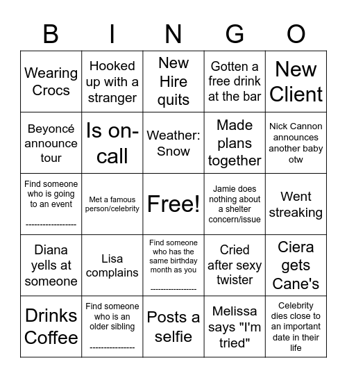 Chaos, Alcohol and Life Bingo Card